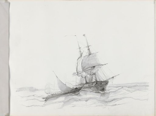 Sailing ship and a two-master on a stormy sea