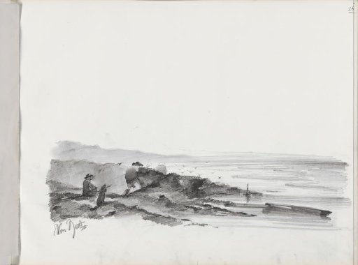 Hunters with a dog in the dunes