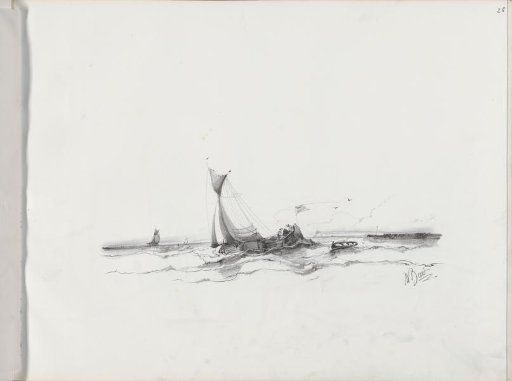 Fishing boat with figures on the water