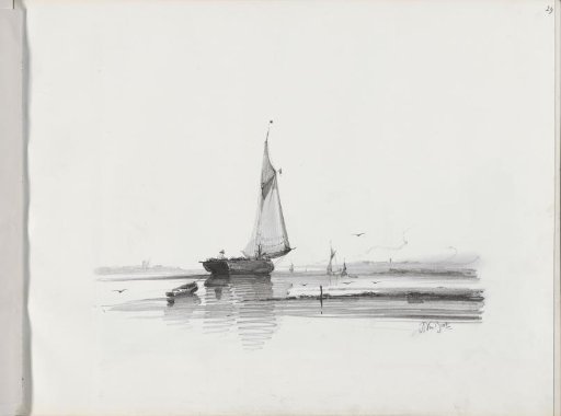 Moored sailboat on a calm sea