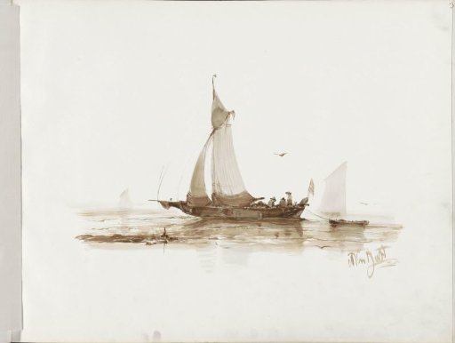 Zeilschip met figuren op het water