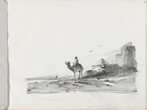 Desert landscape with a man on a camel