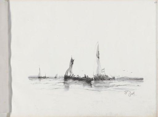 Sailing boats with figures on the water