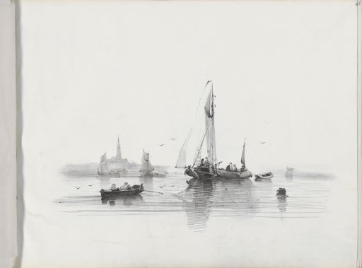 Moored sailing boats before a coast