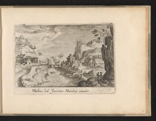 Landscape with village by river