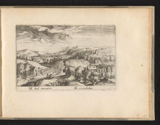 Hill landscape with trees and scattered houses