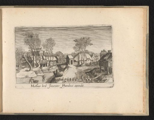 Village view with two skaters on the left