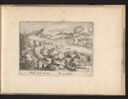River landscape with two farmers on a country road
