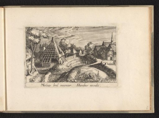Village view with a farm on the left with a half-finished roof