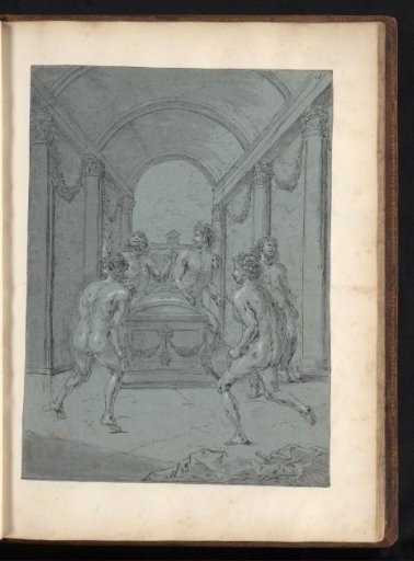 Alexander the Great and his courtiers dance naked around the tomb of Achilles