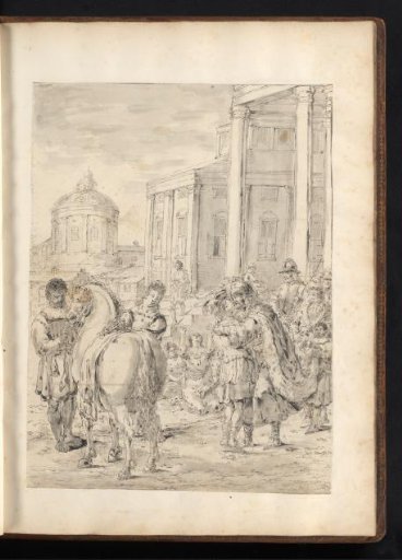 Alexander the Great is embraced and kissed by his father