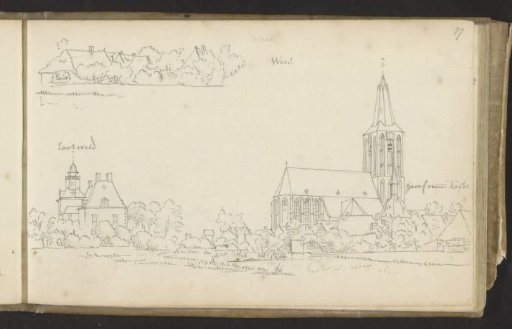 Village view with church at Hartefeld and a view of Weeze in Germany