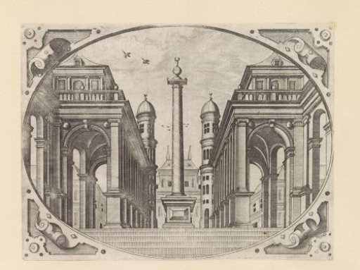 Staircase with a Monumental Column Crowned by a Sphere and a Half-Moon