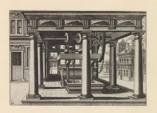 Well under a colonnade with Tuscan columns
