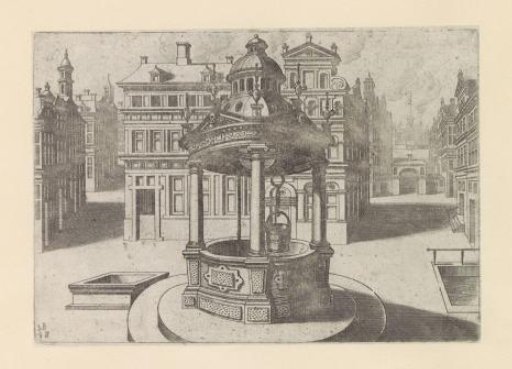 Round well in front of a town palace in a square