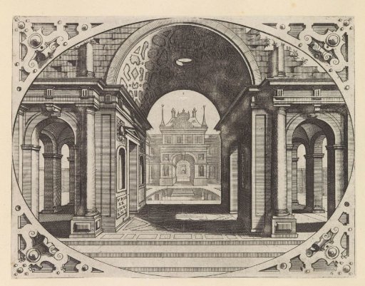 Gate building with a tunnel vault and a view of a city gate