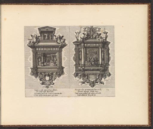 Two epitaphs, the left one with the Annunciation