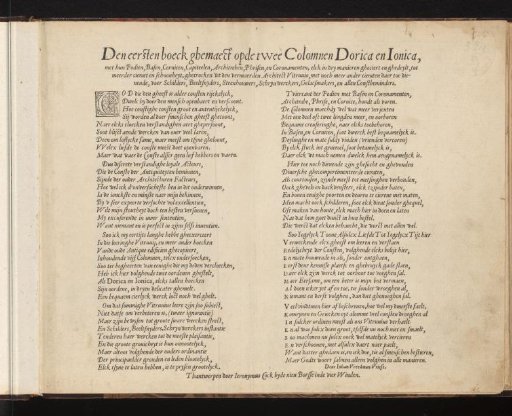 Title page for: The First Book Made on the Two Columns Doric and Ionic