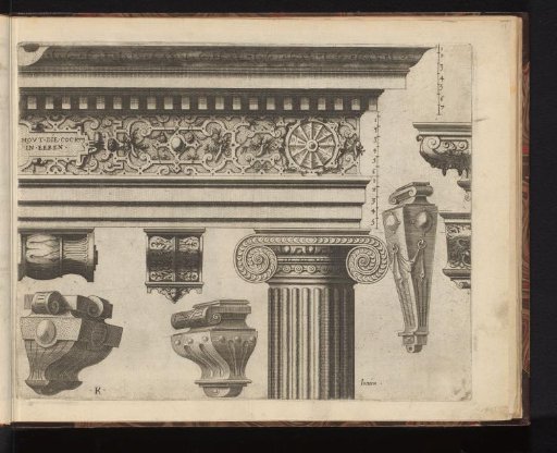 Ionic entablature, six consoles and a pilaster