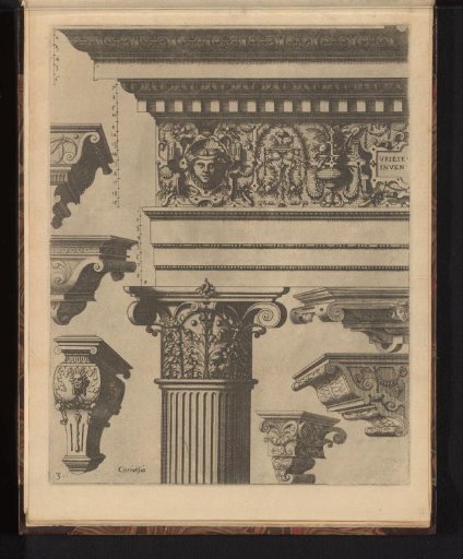 Corinthian entablature and six consoles
