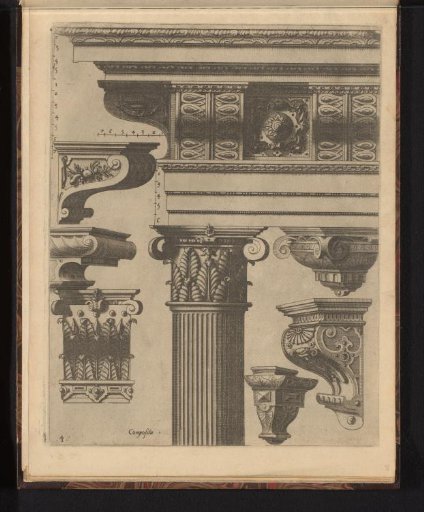 Composite entablature and six consoles