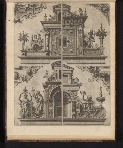 Four half-gables and four spandrels or consoles