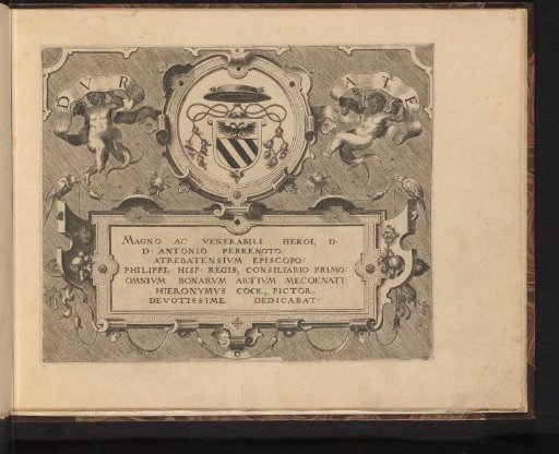 Double cartouche with coat of arms and inscription