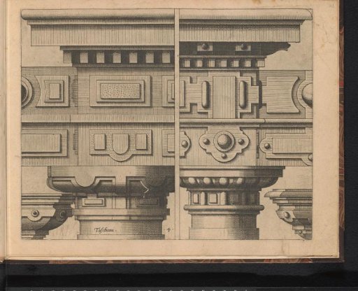 Two Tuscan entablatures and two consoles