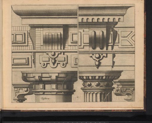 Two Tuscan entablatures and two consoles