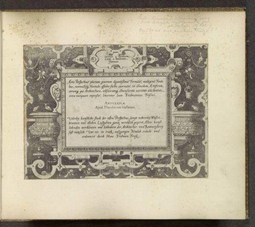 Title in an ornamental frame with a vat on each side and a frog and bird on the rim