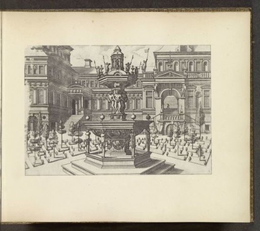 Garden of a palace with a fountain on a hexagonal base