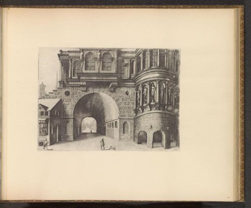 Gate building with a shop on the left
