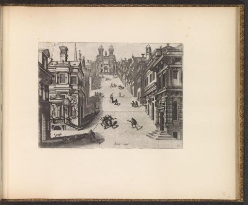 Ascending wide street with a gate building