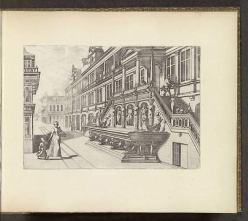 Street view with a wall fountain