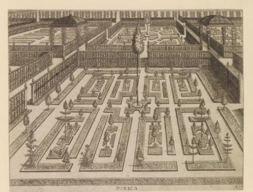 Garden with a parterre consisting of eight rectangular compartments