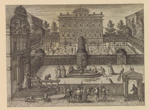 Courtyard garden with David and Bathsheba