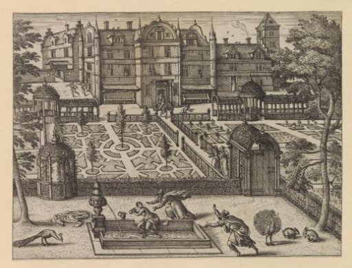 Courtyard garden with Susanna in the bath
