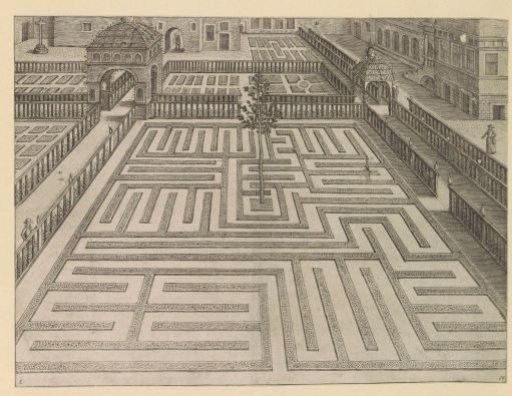 Garden with a Rectangular Parterre and a Tree