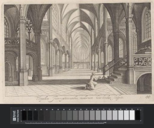 Interior of a church with a kneeling woman