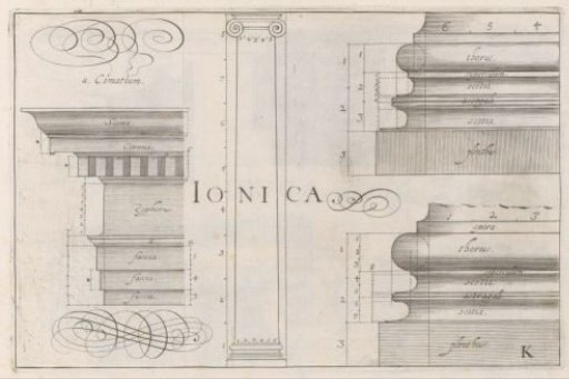 Ionic capital, entablature, and bases