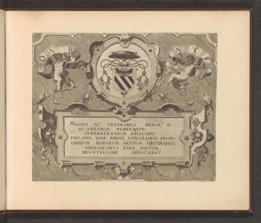 Double scroll cartouche with the coat of arms of Antoine Perrenot, Cardinal of Granvelle