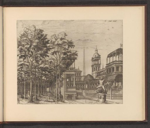 Tree-lined avenue and palace garden