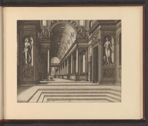View inside a church with statues of Apollo and Melpomene