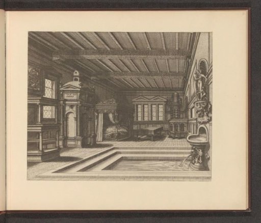 Interior with a bed and a water basin
