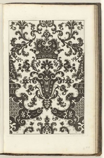 Pattern in black on a white ground; along the central axis a stylized flower