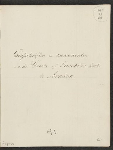 Title page for epitaphs and monuments in the Great or Eusebius Church in Arnhem