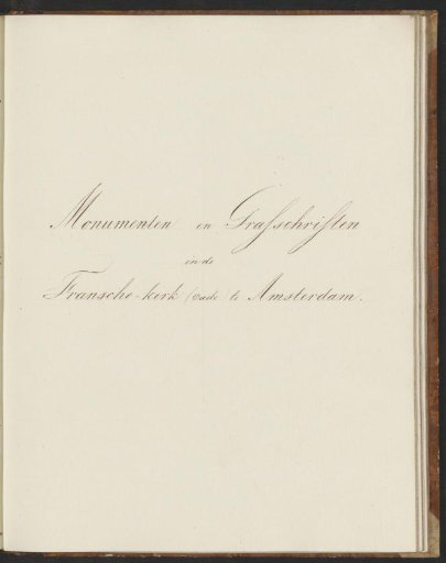 Title Page for Inscriptions and Monuments in the French Church in Amsterdam