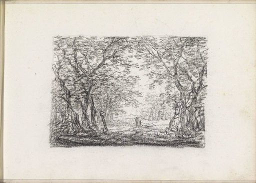 Two figures on a forest path