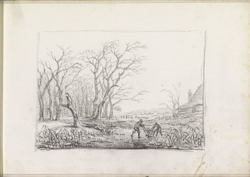 Landscape with two men by a cart