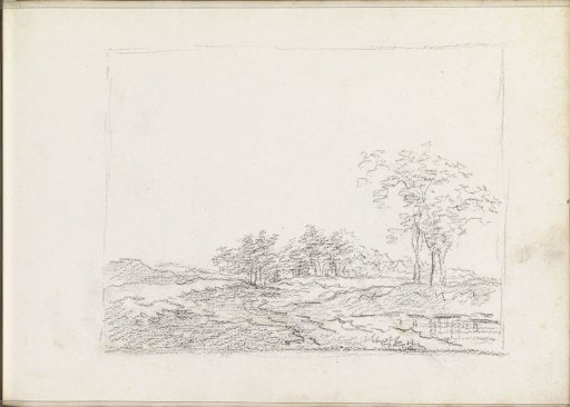 Hilly landscape with a group of trees